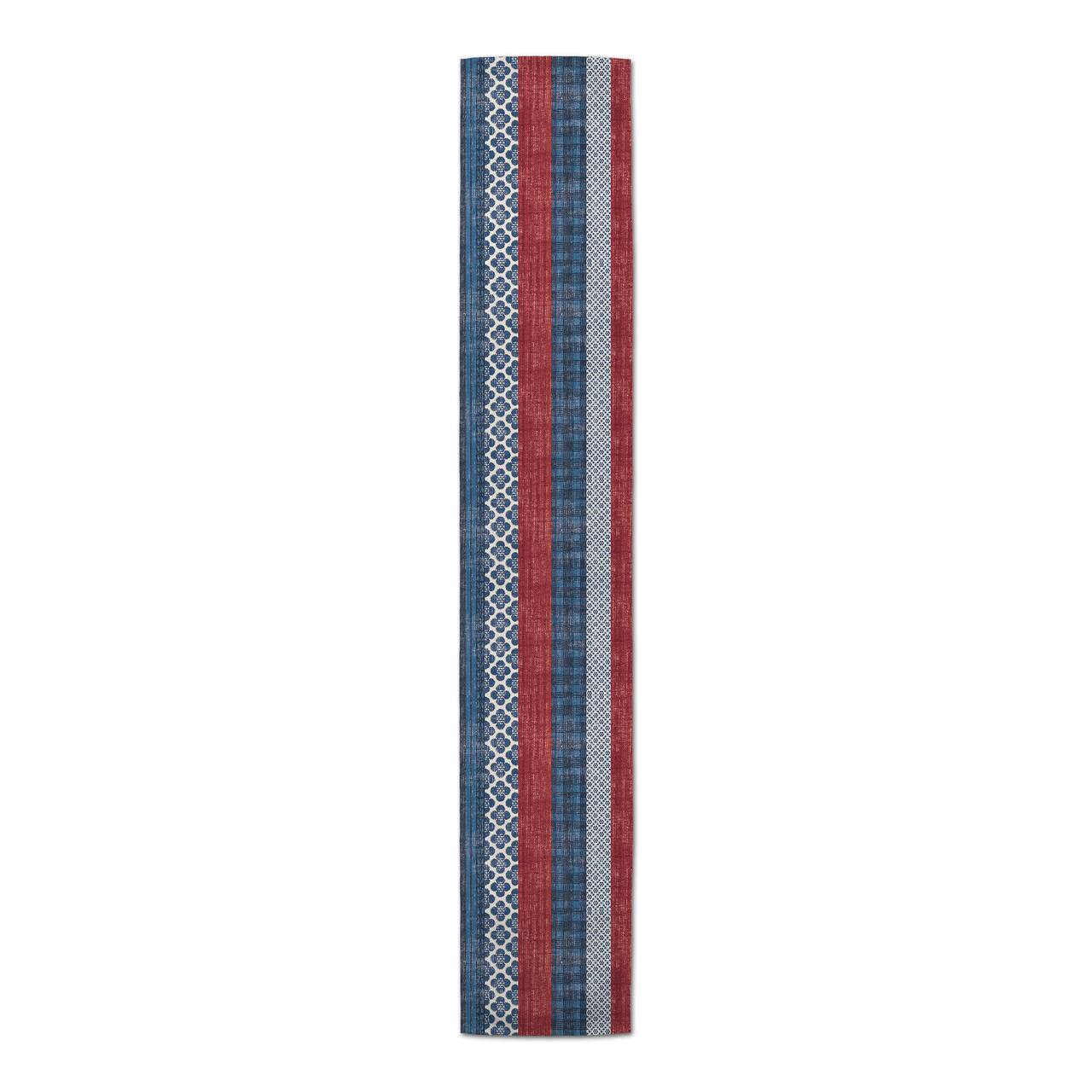 Patriotic Patchwork Stripes Outdoor Table Runner